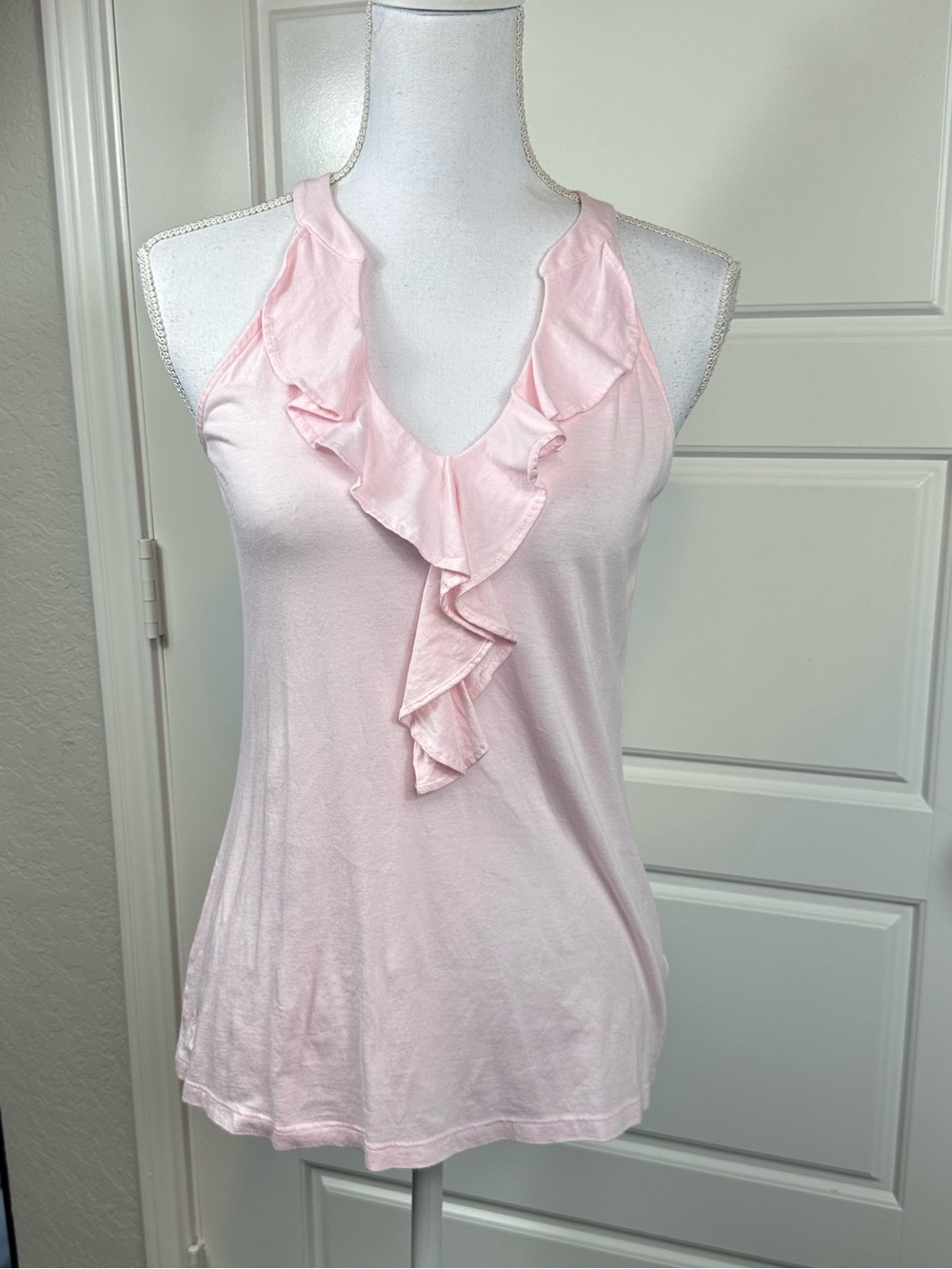 Lilly Pulitzer Light Pink Classic Ruffle Sleeveless Top Cotton Blend Size XS - Picture 2 of 9